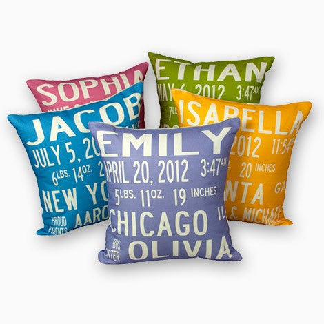 Personalized birth announcement pillow